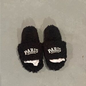 Paris Balenciaga Black Furry Slides Mens Size 12